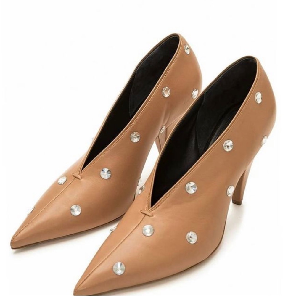 CELINE Brown Crystal Embellished Nappa Pumps Size EU 39.5